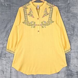 Womens Top XL‎ Boho Embroidered Floral Cottagecore Peasant Hippie Festival Tunic